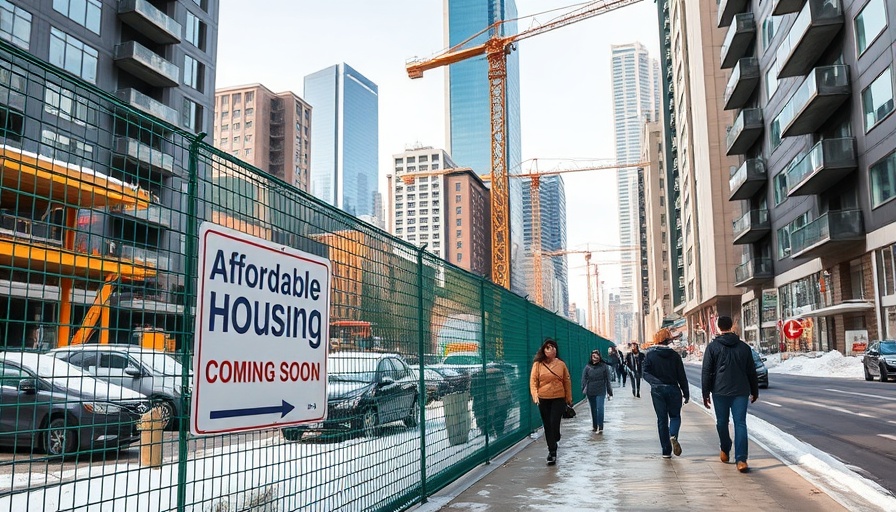 Sign on fence promoting New York All-Electric Buildings Act and affordable housing.