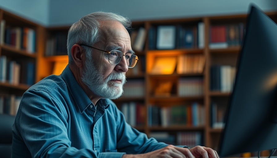 Elderly man working in library, highlighting faithfulness theme.