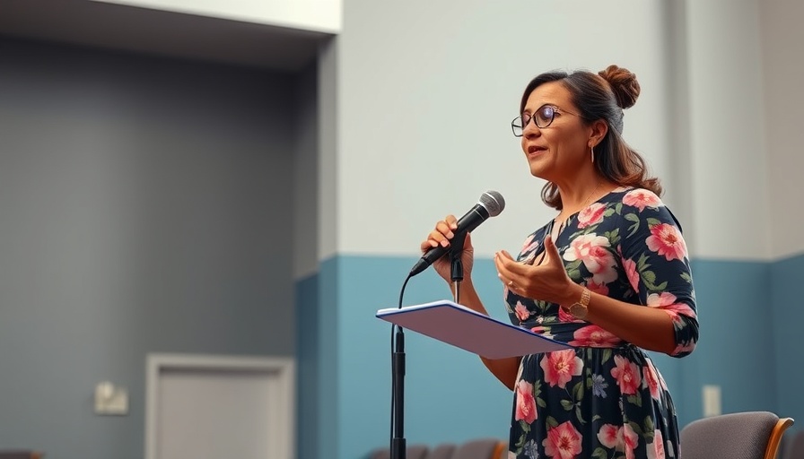 Speaker delivering testimony at English-speaking Evangelical church in Spain.