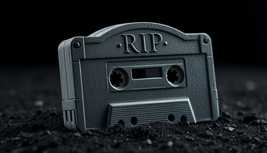 Concrete cassette gravestone symbolizing loss in Christian music.