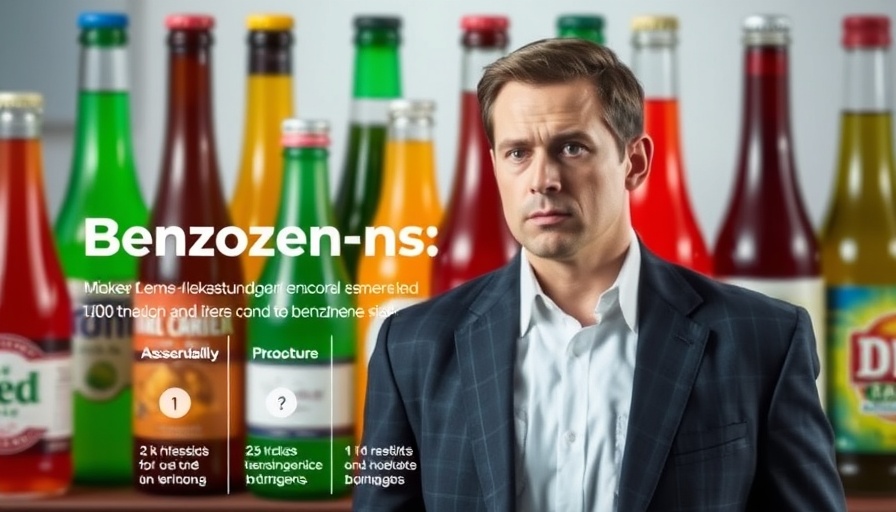 Cancer from Benzene in Beverages explained with beverage bottles.