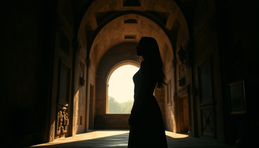 Silhouetted woman in arched hallway, discussing 1 Timothy 2:12 and the Role of Women.