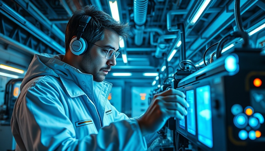 Futuristic scene in best survival crafting game with scientist examining machinery.