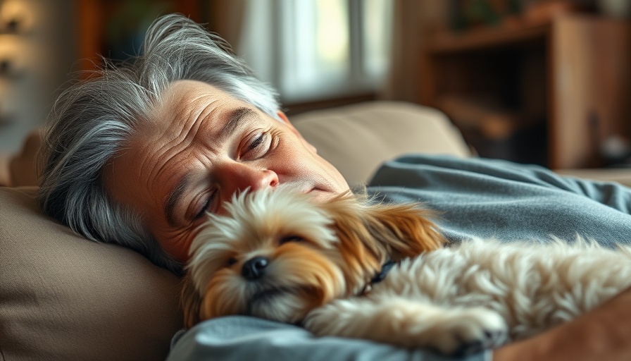Older man relaxing with a small fluffy dog indoors.
