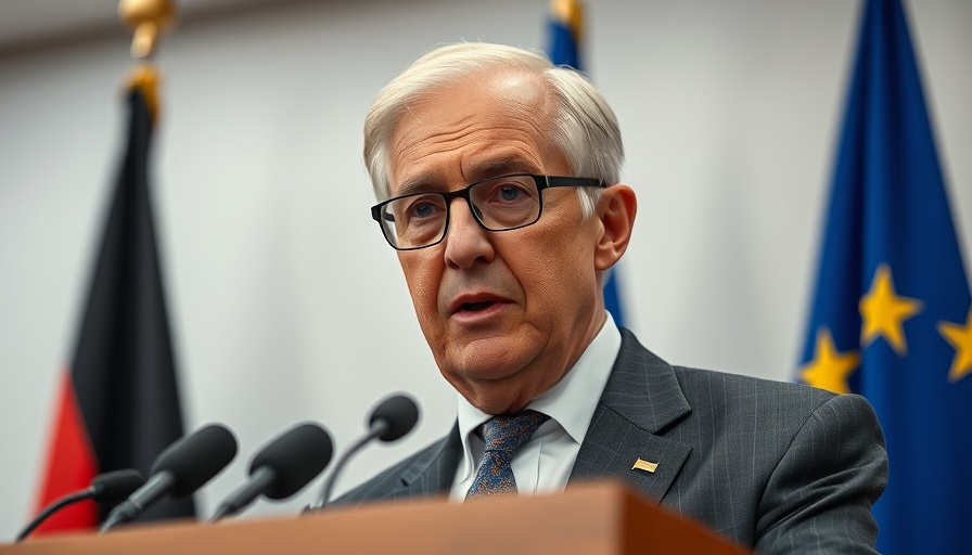 Diplomat discussing Germany's halt on weapons to Israel amid flags
