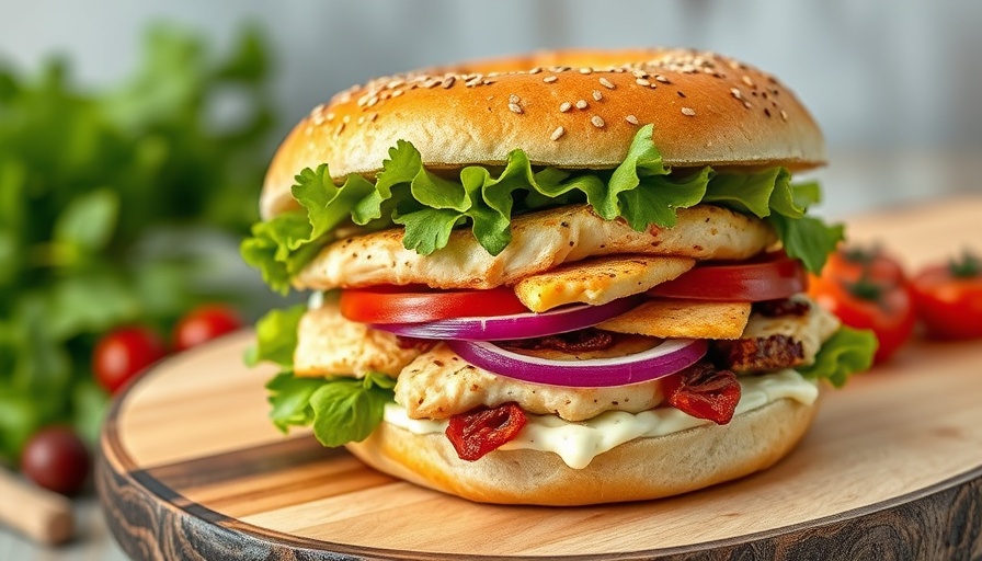 Cream Cheese Chicken Bagel Sandwich with fresh ingredients.