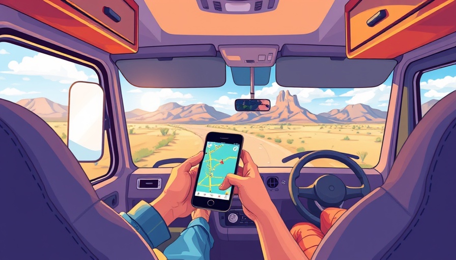 AI travel companion for RV exploration, vibrant stylized art.