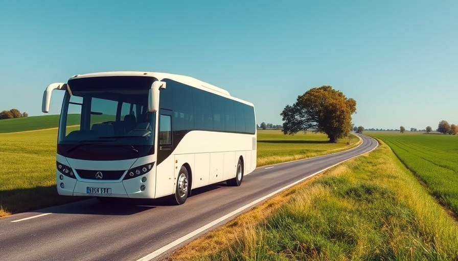 Modern bus on Dumfries and Galloway rural road.