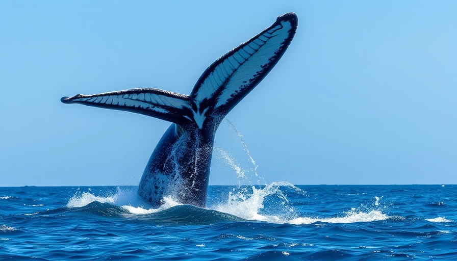 Whale tail breaching ocean surface, showcasing nature's power.