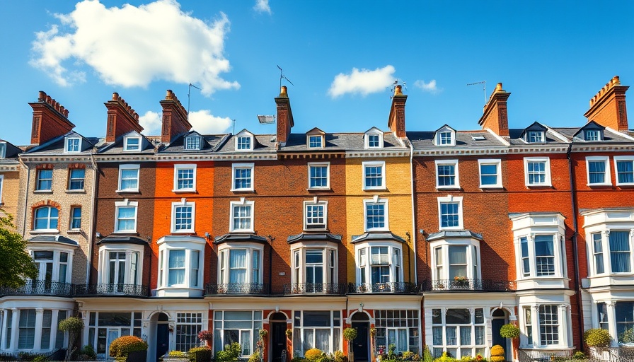 Vibrant UK townhouses under a clear sky, related to mortgage rates.