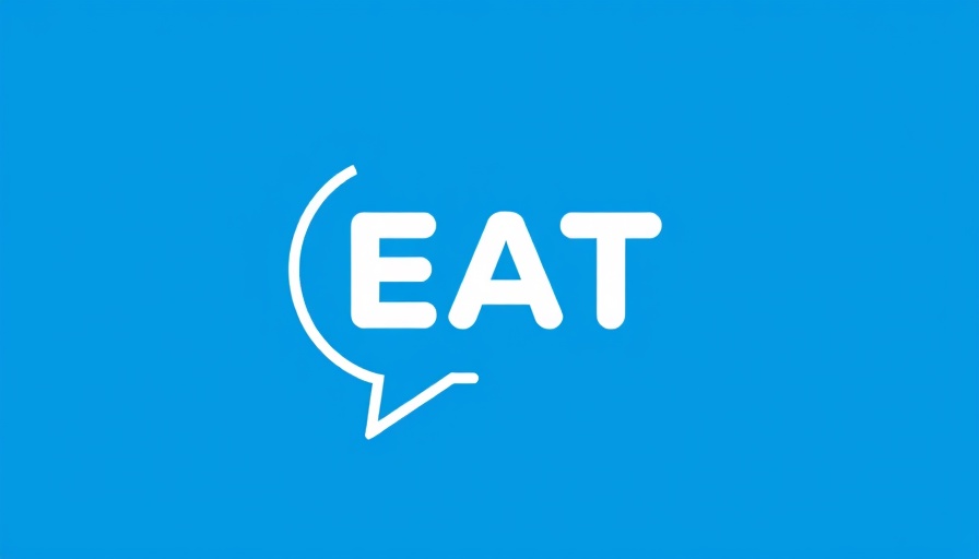 Simple 'EAT' logo in a speech bubble on blue background.