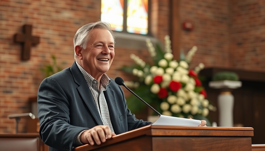 Speaker at podium in church, discussing Finding Christ in all the scriptures.