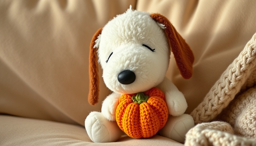 Fluffy Snoopy with pumpkin on sofa for Snoopy Halloween Finds.