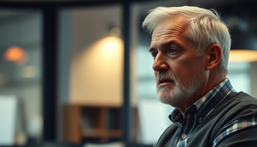 Older man in office, finding purpose in job discussion