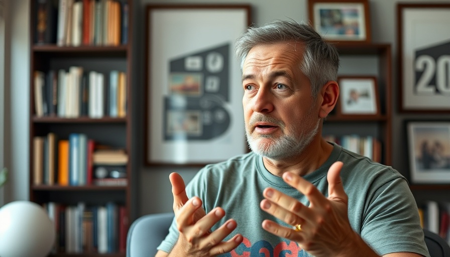 Man discussing topic in a home office setting.