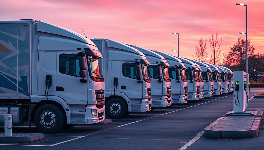 Innovative electric trucks charging at a station, clean energy solutions.