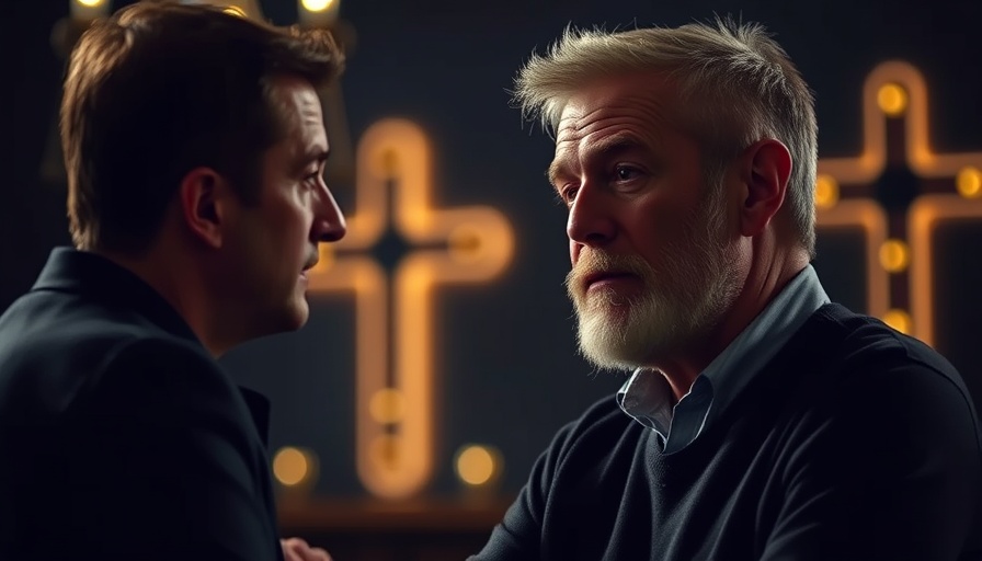 Thoughtful middle-aged man discussing penal substitutionary atonement.