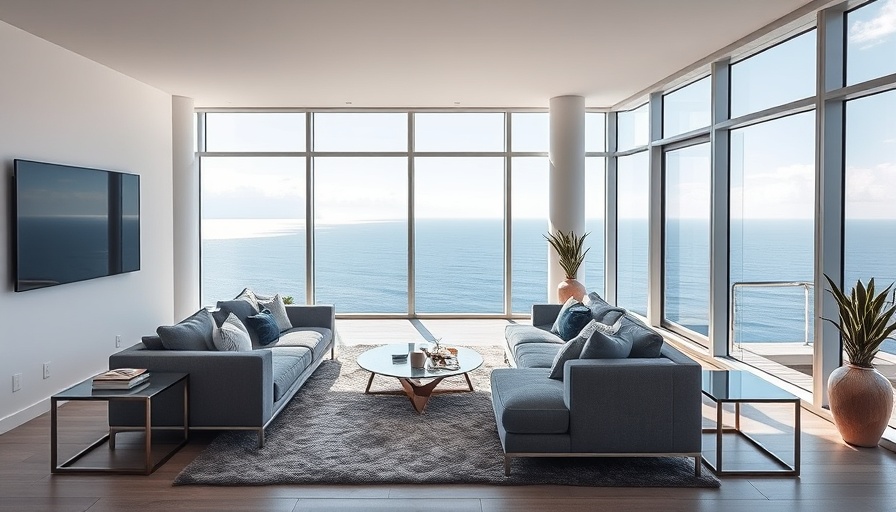 Modern penthouse with ocean view in Scotland, featuring stylish interior.