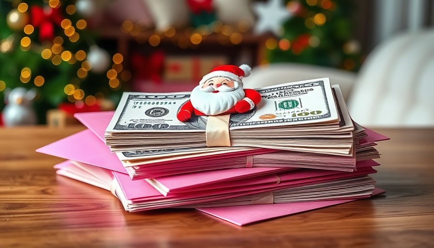 Colorful Christmas savings challenge setup with cash and festive theme