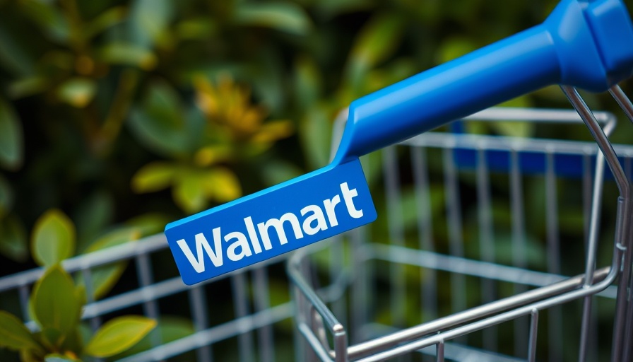 Close-up of Walmart cart with logo, outdoors.