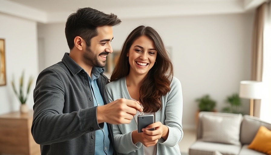 Landlord in Scotland handing keys to a smiling young couple in a modern apartment.