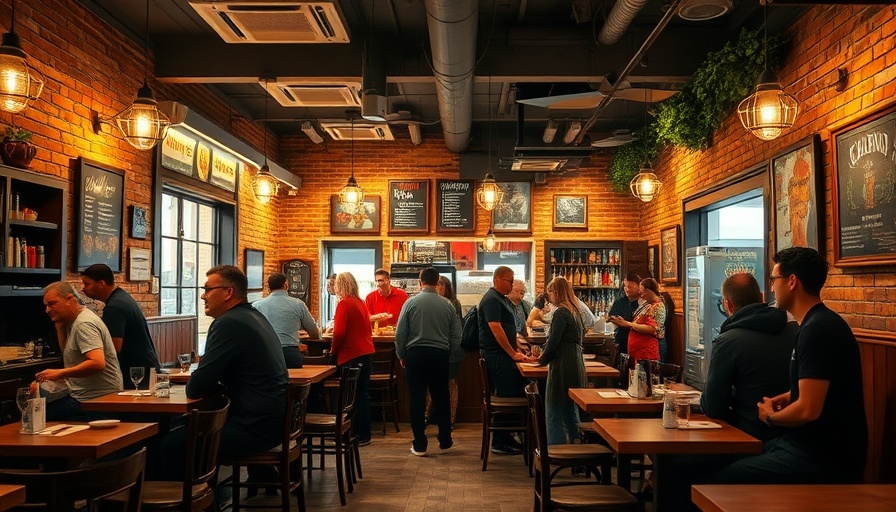 Rustic Italian restaurant interior with patrons at counter.