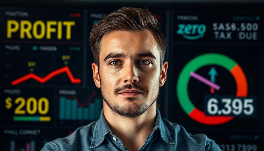 Tax hack concept with financial success indicators and confident entrepreneur.