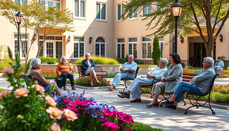 UK care home garden with residents relaxing, highlighting investment opportunities.