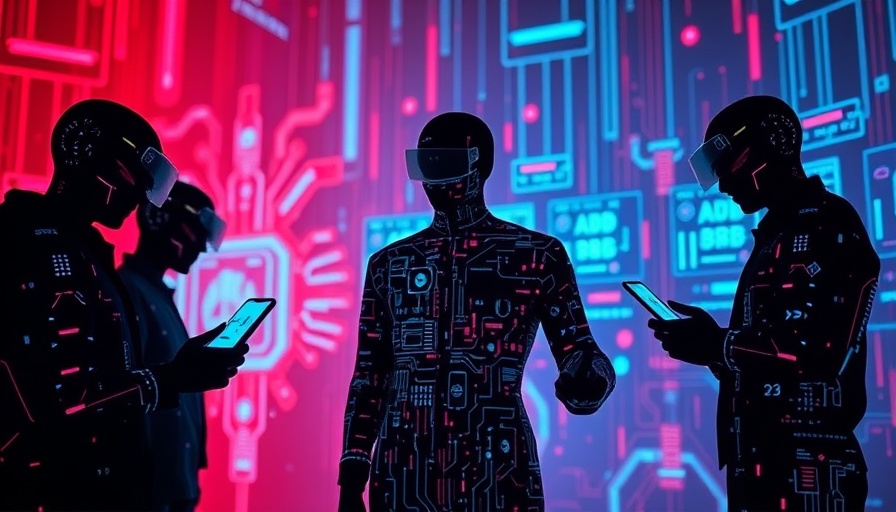 Silhouetted figures in AI-enhanced cybercrime digital network.