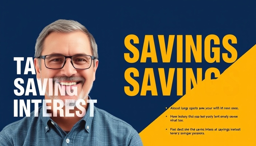 Tax on savings interest; man smiling beside informative text.