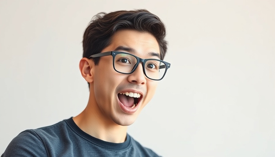 Young man speaking enthusiastically in a studio setting.