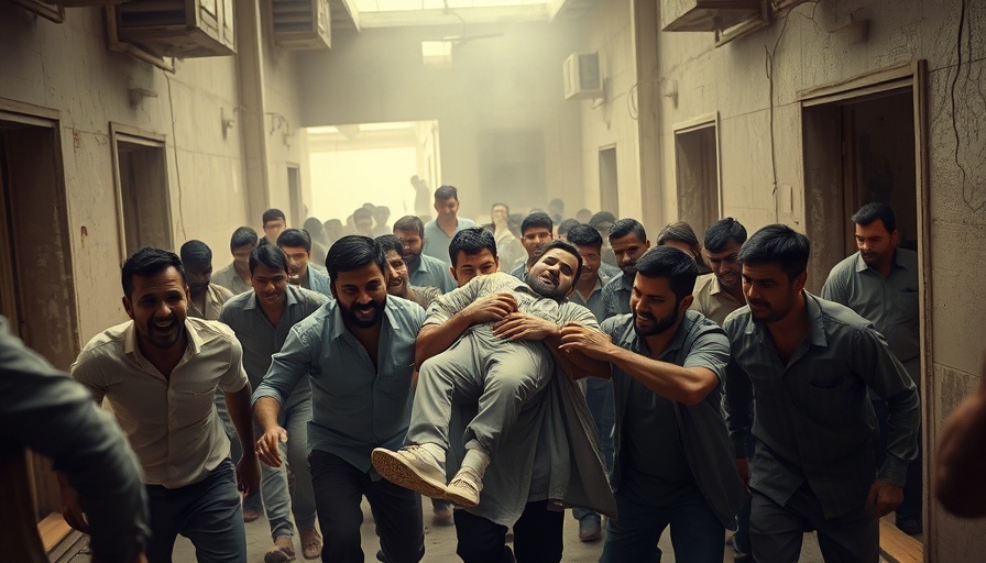 Gaza Hospital Attack: Men evacuating injured amidst chaos.