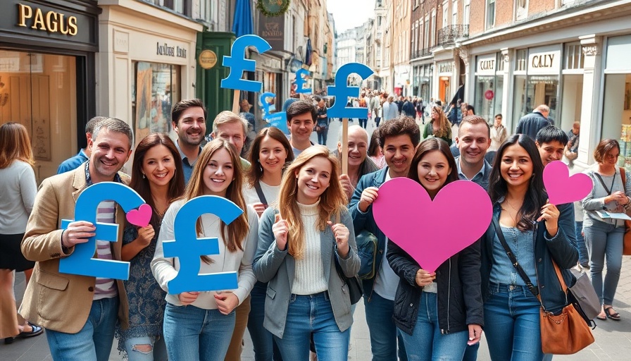 Cheerful group promoting spend £1 more with local businesses.