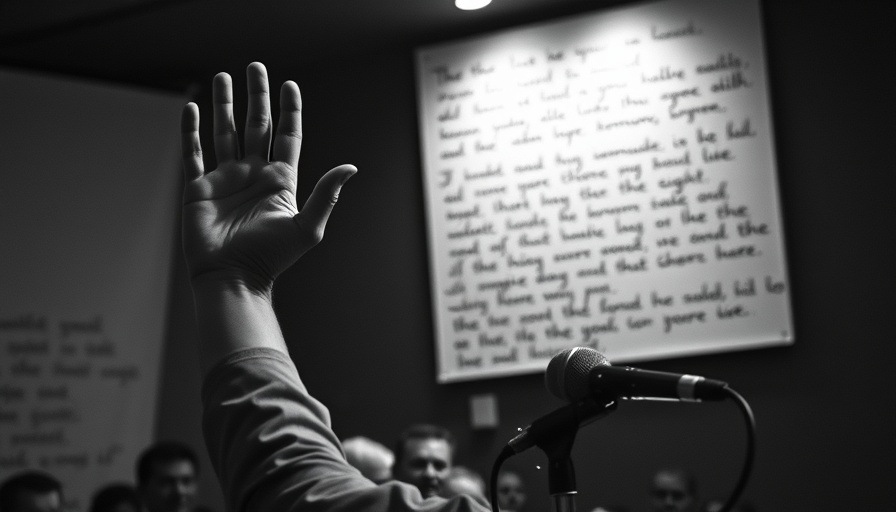 Sinning Less, Loving More: speaker engages audience in black and white.