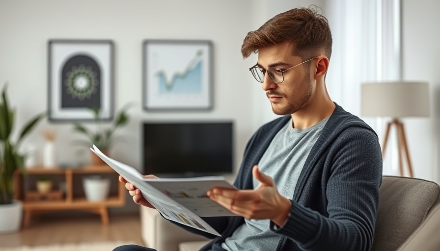 Person analyzing chart in modern room, UK property market trends insight.