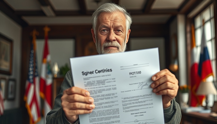 Department of War rebranding document held by a man in an office.