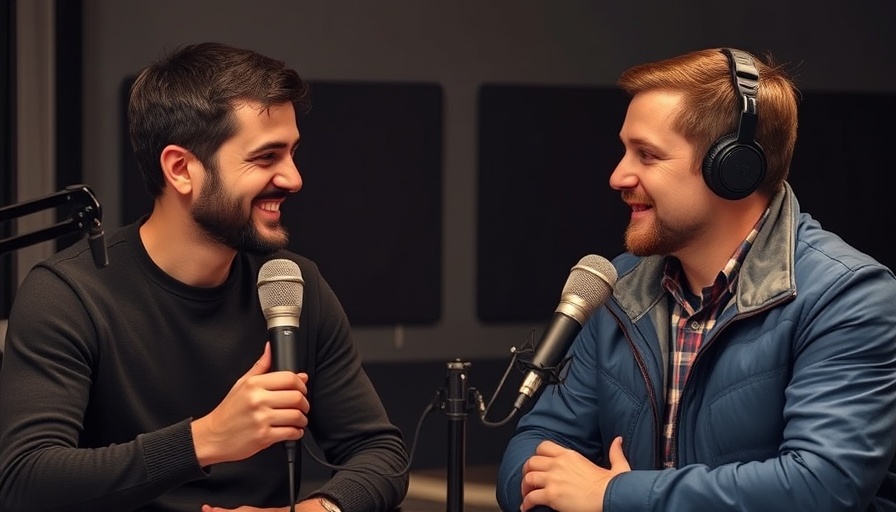 Podcast interview scene with two men discussing topics in UK.