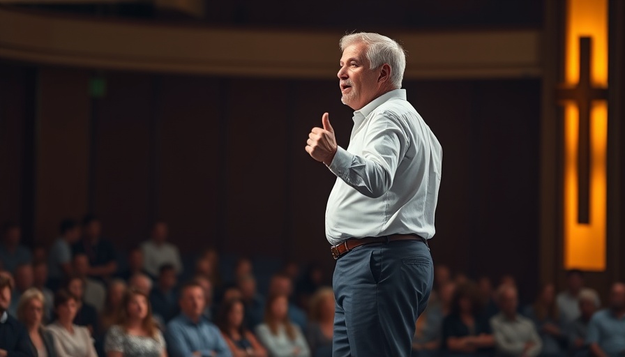 Speaker discussing Free Will and God’s Plan at a conference.