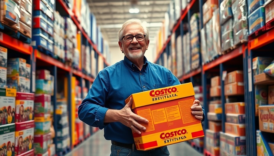 Elderly man in Costco holding large boxes, exploring shopping tricks.