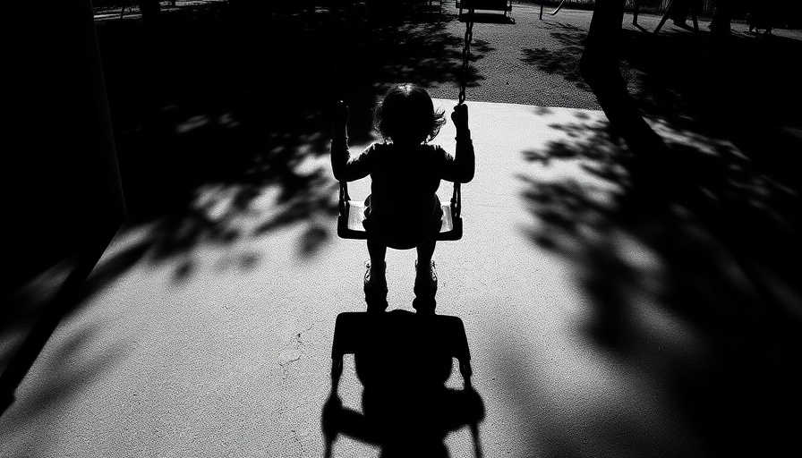 Shadow of child on swing, evoking America's gun crisis.