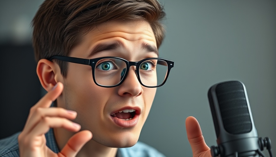 Young man explaining Unique Taxpayer Reference Number with microphone setup.