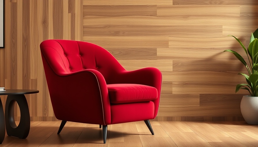 Elegant red armchair with retro-modern decor in Habitat Morris & Co collection setting.