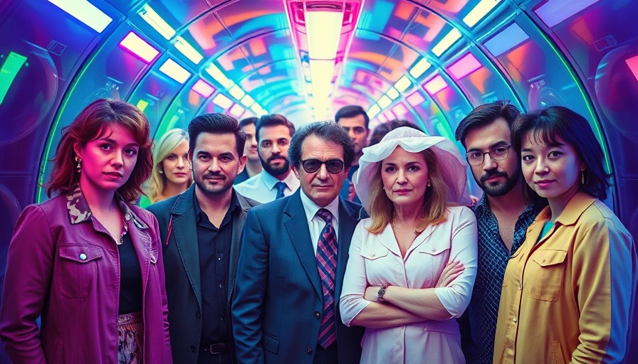 Colorful vintage photo in futuristic digital tunnel, Techno-Utopianism theme.