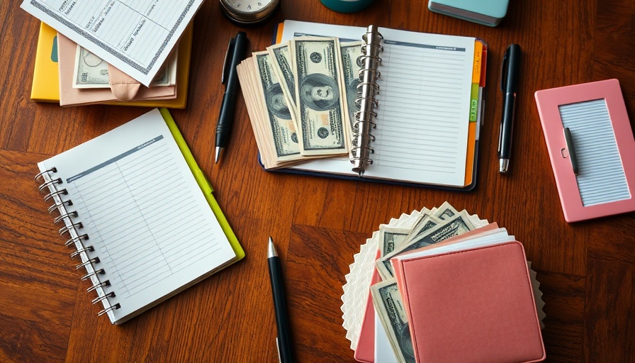 Cash budgeting setup with envelopes and planner, cash stuffing tips for families displayed.