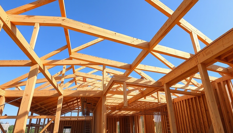 Wooden construction framework on site, global construction standards consultation.
