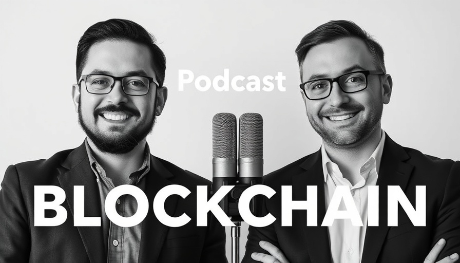 Blockchain in Finance podcast cover with two speakers.
