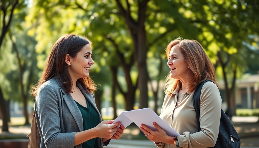 Women discussing heating vs lighting budget decisions in a park setting.