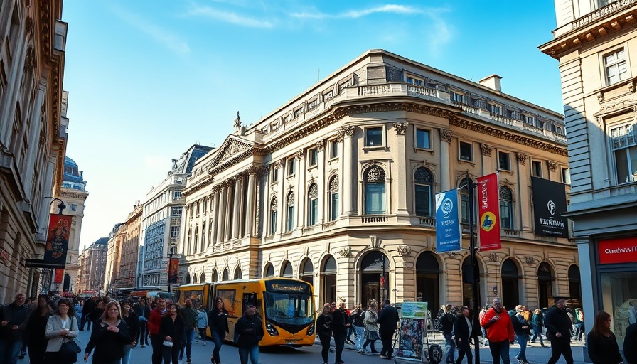 Street view near Bank of England, highlighting historical architecture and city life.