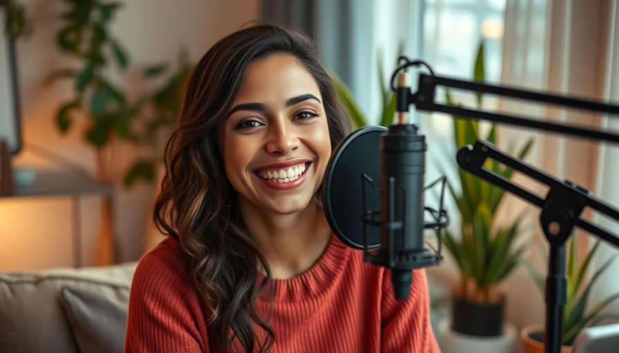 Woman podcasting in cozy setting, discussing simple swap home buying.