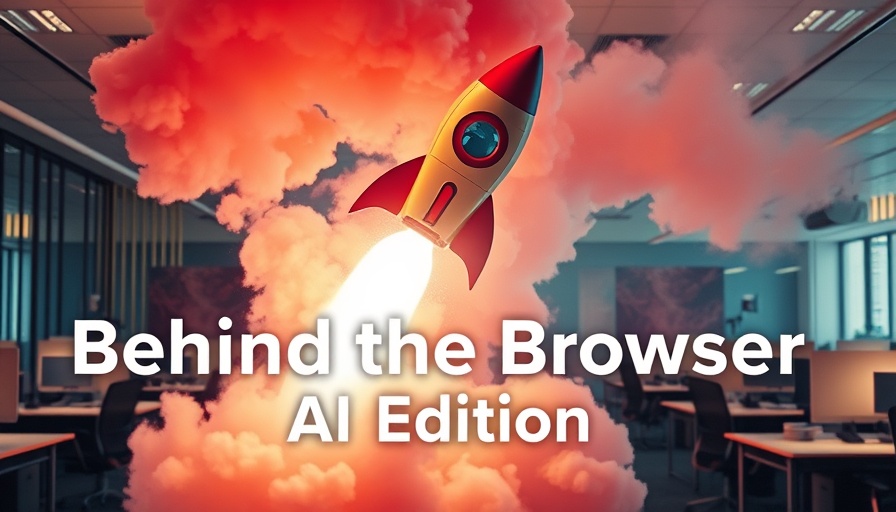 AI-native browser-themed rocket launching in office.